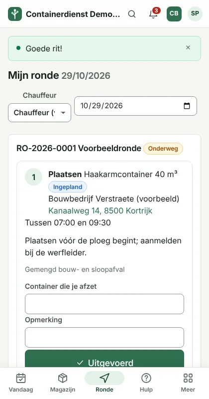 Mijn ronde op de gsm van de chauffeur